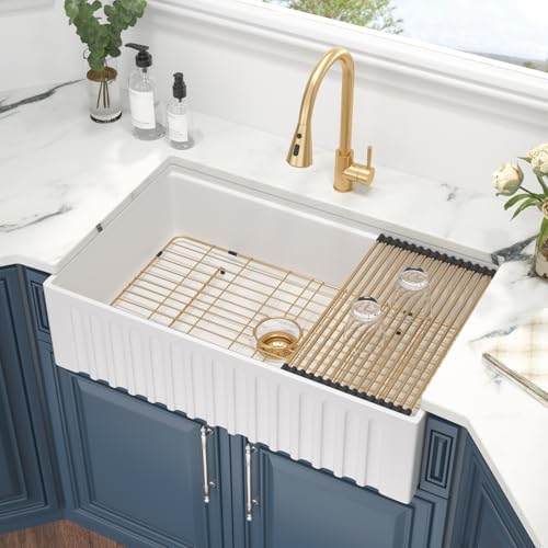 Kichae White Farmhouse Kitchen Sink 33 Undermount Granite Composite Quartz - Image 3