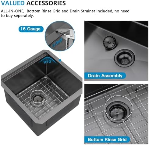17"x17" Undermount Black Bar Prep Sink Workstation - Image 7