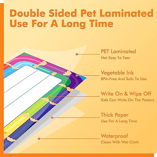 40PCS Desk Nameplates, 4 Designs Double Sided PET Film Desk Name Tags Erasable & Reusable Traditional Manuscript Name Plate Colorful Decoration for Student School Classroom Organization (10” x 2.8”) - Image 3