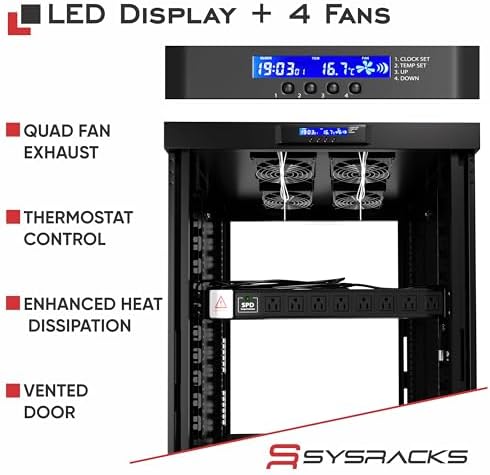 Sysracks 18U Server Rack Cabinet, 32" Deep, Glass Door, 19-Inch - Image 2