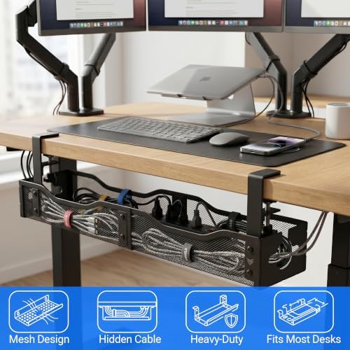 Under Desk Cable Management Tray - 25" No Drill Under Desk Cord Management with Clamp, Metal Desk Cable Organizer & Wire Management Tray for Standing Desk, Home Office Cord Organizer, Black - Image 3