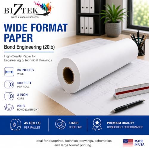 Wide Format Paper Bond Engineering Rolls (45 Rolls, 36 In x 500 Ft) - Image 4
