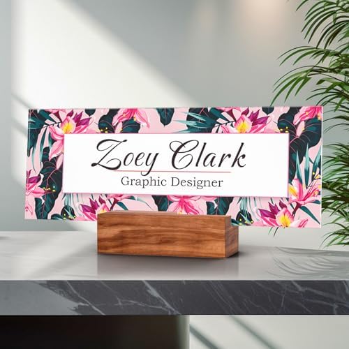 Personalized Acrylic Desk Name Plate with Walnut Wood Base by nyareka