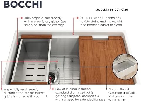 BOCCHI Contempo Workstation Apron Front Step Rim Fireclay 30 in. Single Bowl Kitchen Sink with Accessories in White - Image 4