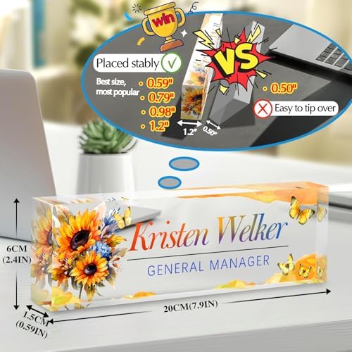 Custom Office Name Plate for Desk - Desk Name Plate Personalized Gifts for Coworkers, Boss, Employees, Teacher, Nurse - Office Desk Decor for Women Men - Employee Appreciation Gifts (Sunflower-2) - Image 2