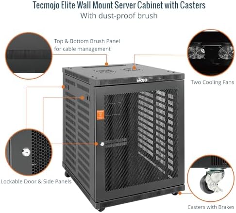 Tecmojo 15U Wall Mount Rack,15U Rack 23.6 Inch Depth,Hold Up to 176 Lbs,Enclosed Wall Mount Rack with 2 Colling Fans,for 19 Inch Network,Server and AV Gear,Mesh Door(Elite Collection) - Image 4