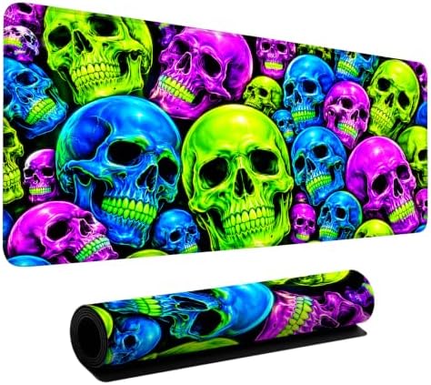Halloween Colorful Skull Extended Gaming Mouse Pad 35.4"x15.7" Large Extended Pad Desk Mat Anti-Slip Rubber Base & Durable Stitched Edges for Gamers Smooth Mouse Pad Writing Surface by LEIWEIHOPE