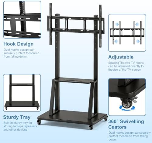 Smart Board Stand with Wheels,Height Adjustable Mobile Rolling Stand for Classroom & Office, Holds up to 300lbs, Whiteboard Portable Cart on Wheels (for 49-100 Inch Smart Board) - Image 5