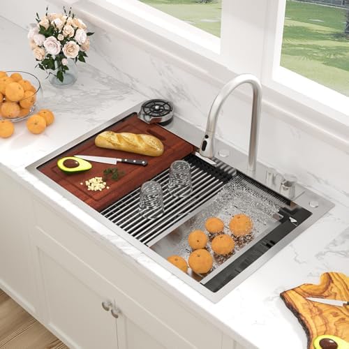 Sarlai 33 Waterfall Kitchen Sink 33"x22" Drop In Workstation Sink Topmount - Image 2
