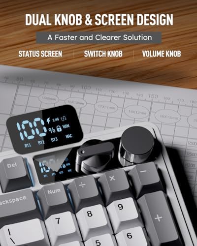 RK ROYAL KLUDGE M100 Wireless Mechanical Keyboard with Screen & Knob, White - Image 3