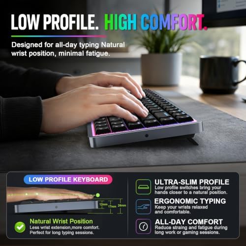 Air75 Low Profile Wireless Mechanical Keyboard, 75% Aluminum Frame, Hot Swappable, PBT Keycaps, RGB Backlit, Bluetooth/2.4GHz/USB-C, Gaming Keyboard with Web Driver for Mac Windows (Black) - Image 3