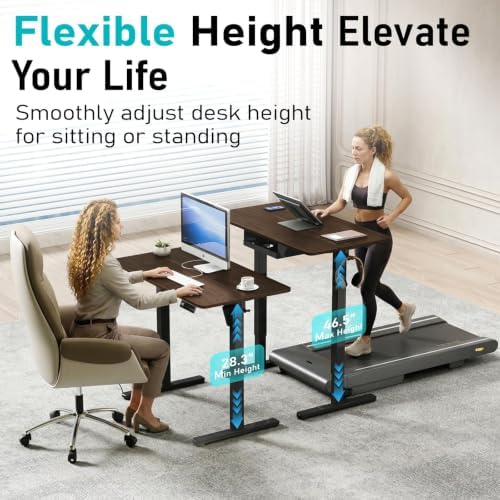 Electric Standing Desk, 40" x 24" Small Sit Stand Desk, Dark Walnut - Image 4