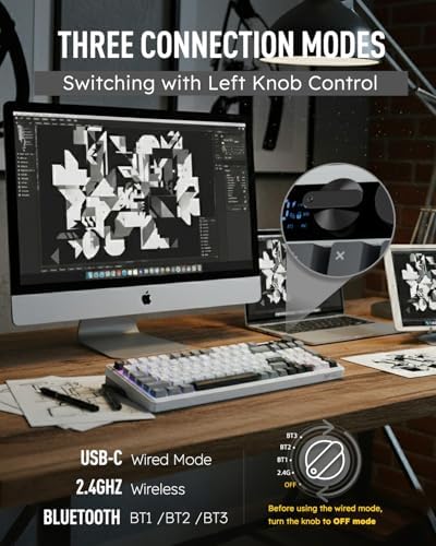 RK ROYAL KLUDGE M100 Wireless Mechanical Keyboard with Screen & Knob, White - Image 4