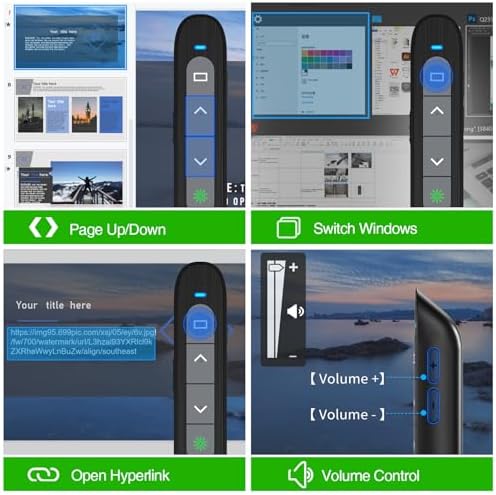 USB C Rechargeable Presentation Clicker with Green Light, Remote Clicker for Presentations Wireless Presenter Slide Changer PPT Advancer with Volume Control for Laptop Computer - Image 4