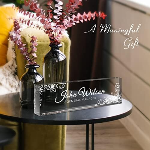 SalaGraphics Custom Engraved Acrylic Name Plates for Desks, Office Desk Plate Personalized, Decor Nameplate, Nurse Manager Employee Teacher Appreciation Gifts, Accessories (Flowers E) - Image 3