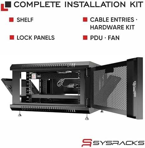 Sysracks 6U Wall Mount Server Rack, 24" Deep, Mesh Door, 19-Inch - Image 6