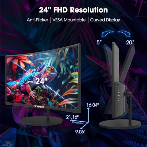 Sceptre 24-inch Curved 100Hz Gaming Monitor HDMI x2 VGA 100% sRGB Eye-Care, Build-in Speakers Machine Black 2025 (C248W-1920RNR Series) - Image 6