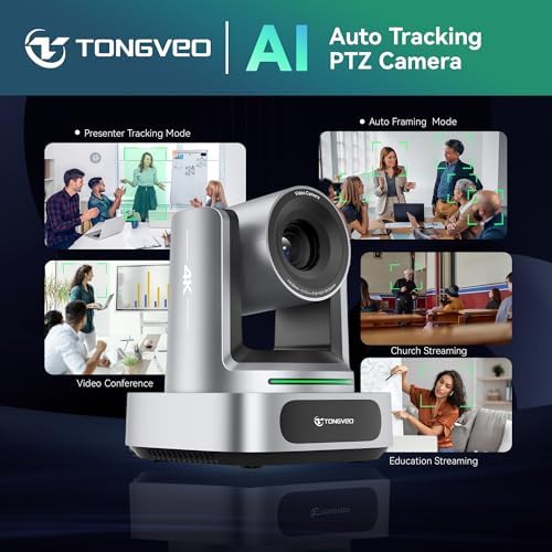 TONGVEO AI 4K PTZ Camera with Auto Tracking, 10X Optical Zoom Video Conferencing Camera, HDMI & USB 3.0 Plug and Play Webcam for Zoom, Teams, Church Worship, Live Streaming, Education - Image 4