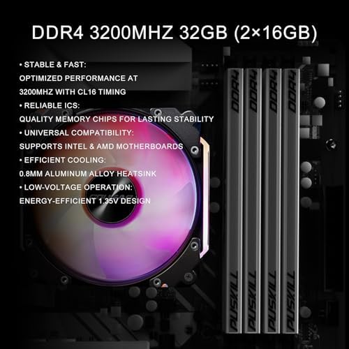 PUSKILL 32GB DDR4 3200MHz RAM (2x16GB) UDIMM CL16 White - Image 7
