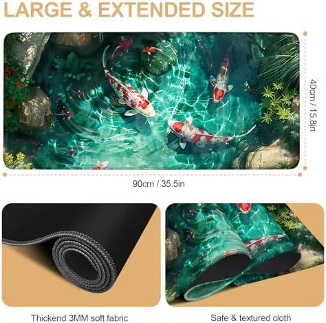 Large Mouse Pad Koi Fish Desk Mat, Extended Gaming Mouse Pad with Non-Slip Rubber Base, Thick 3mm Smooth Surface Keyboard Mat for Office & Home,35.43 x 15.75 in - Image 5