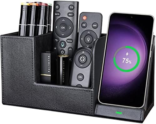 Wireless Charger with Desk Organizer, Wireless Charging Station for iPhone 13/13 Pro Max/13 Pro/12 Series/11/XS Max/XR/X/8Plus/SE 2, Wireless Charging Stand with Leather… (Black L) by LADSTAG