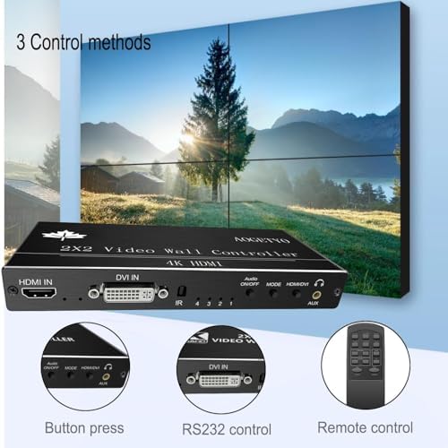 Video Wall Controller2x2 4k,HDMI & DVI 4k Input Makes 4 TV Screens Into 1 Video Wall Display, 180° Rotate, Extra Audio, IR Remote &RS232+Button Press, Video Wall Controller 1x2,1x3,1x4,2x1,3x1x4x1 - Image 6