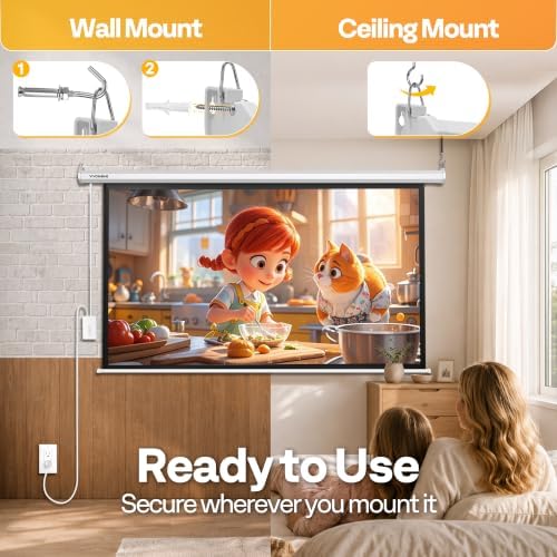 VIVOHOME 100 Inch 16:9 Motorized Projector Screen, White - Image 6