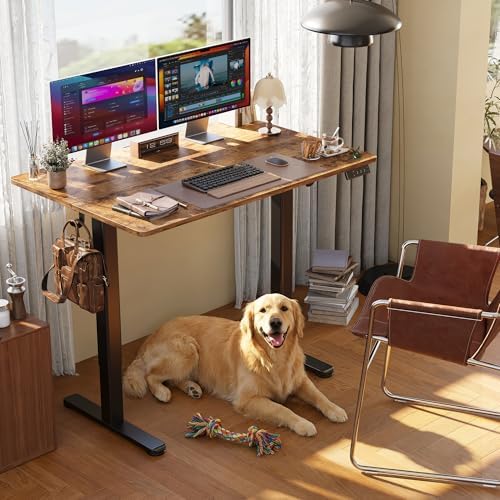 Claiks Electric Height Adjustable Standing Desk, 48x24 Inch, Rustic Brown - Image 2