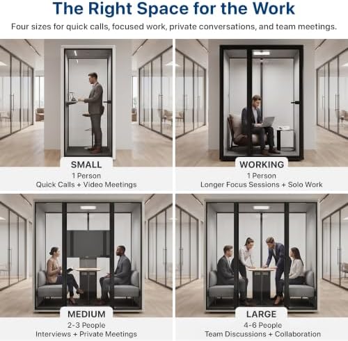Uncaged Ergonomics Small Office Pod, 1-Person Acoustic Office Phone Booth with Ventilation, LED Lighting and Power, White - Image 5