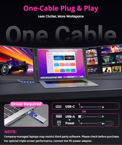 One-Cable Laptop Screen Extender, 15.6" Ultra-Slim Triple Portable Monitor - Image 3