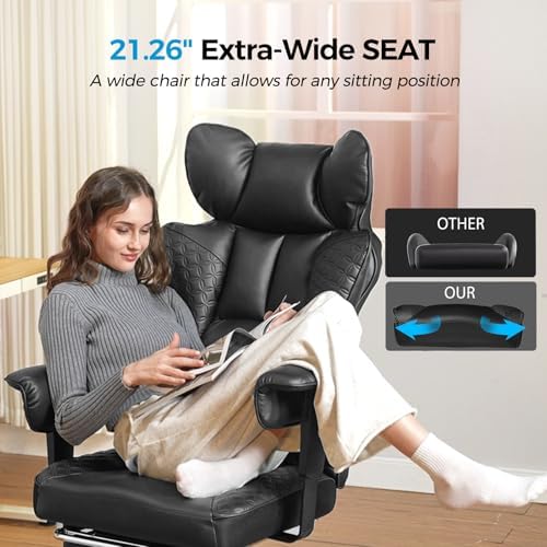 COMHOMA Big and Tall Office Chair Heavy Duty Wide Ergonomic Gaming Chair with Deluxe Embossing Designed Leather with Foot Rest, 145°Reclining Adjustable Armrests Pocket Spring Back Support and Pillow - Image 6