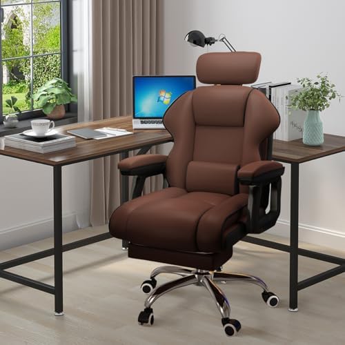 Executive Computer Chair Home Office Desk Chair,Adjustable Angle, Ergonomic Adjustable Height PU Leather Chairs with Cushions Armrest for Long Time Seating-High Office Chair with Footrest - Image 6