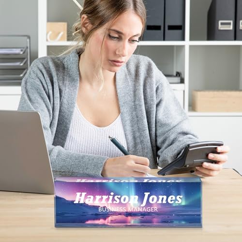 Personalized Name Plate for Desks, Custom Desk Name Plates, Acrylic Name Plate Office Desk Accessories, Personalized Office Gifts for Coworkers Teachers, Employee Appreciation Gifts (B-Purple Aurora) - Image 6