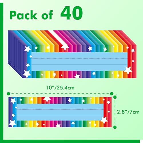 40PCS Desk Nameplates, Desk Name Tags with Double Sided PET Film Colorful Student Name Labels Erasable & Reusable Traditional Manuscript Name Plates for School Classroom Organization (10” x 2.8”) - Image 2