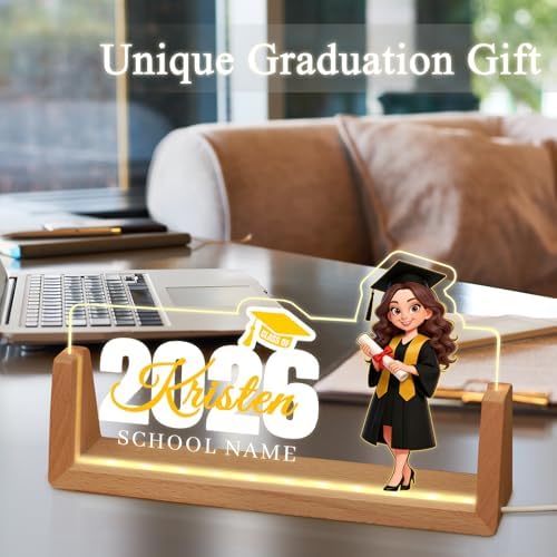 Custom Light Up Name Plate for Desk, Desk Name Plate Personalized with Logo, Employee Appreciation Gift, Personalized Office Gifts for Boss Coworkers Teacher, Office Decor for Women Men (Graduation style for girls) - Image 6