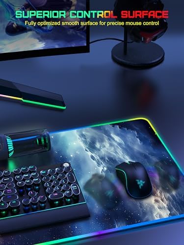 RGB Gaming Mouse Pad with Wireless Charging, Large Desk Mat, Blue Nebula - Image 5