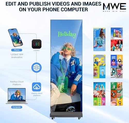 80 Inch LED Digital Signage Display, Foldable Seamless Stitching Kiosk, P1.86 GOB LED Screen Poster with Flight Case, Commercial Advertising Display for Events, Rentals and Weddings (Black, 2 Unit) - Image 5