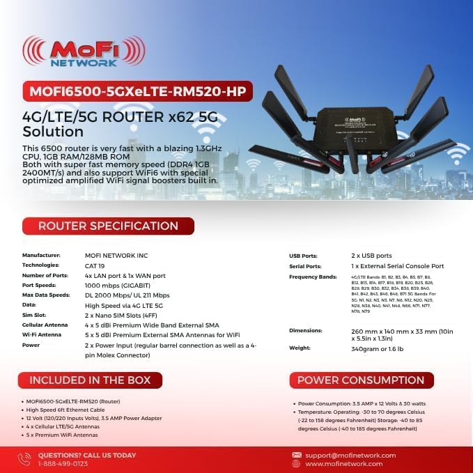 MOFINETWORK MOFI6500-5GXeLTE-RM520-HP 4G LTE 5G Dual SIM Cellular Router | Amplified Wi-Fi6 | Auto Failover, Business-Class Performance | Compatible with Verizon, AT&T, T-Mobile, and More | VPN Router - Image 2