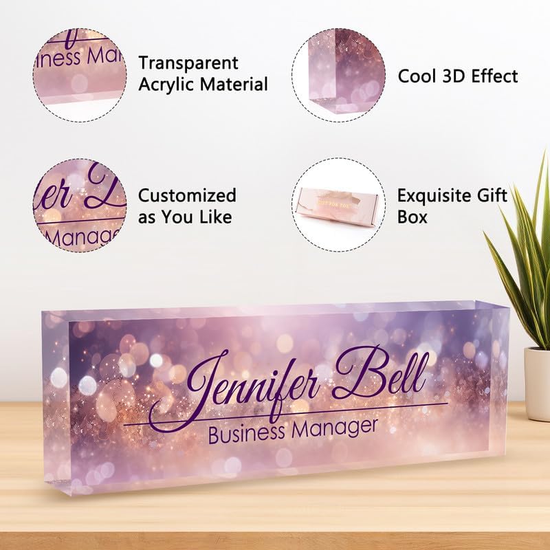Desk Name Plate Personalized Name Plate for Desk, Office Desk Decor, 3D Style Personalized Plaque Name Plates for Desks Custom Appreciation Gifts for Boss Lady Employee Coworkers (Blissful Purple) - Image 3
