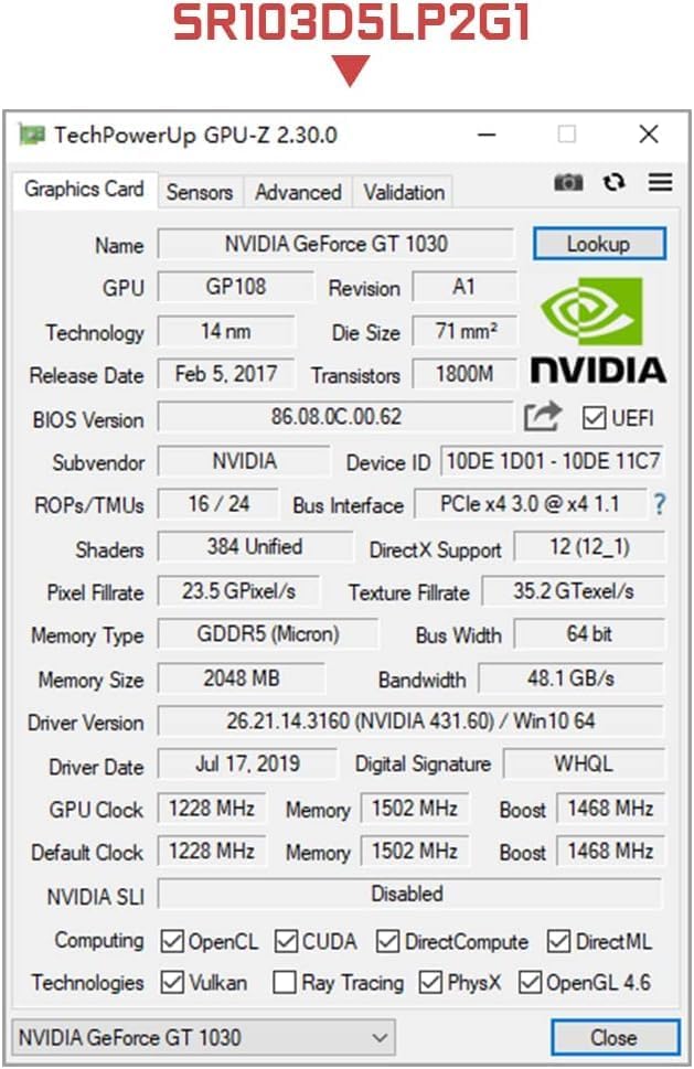 GT 1030 2GB Low Profile Graphics Card - Image 7
