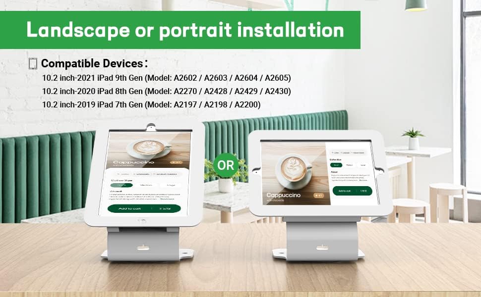 Kiosk POS Tablet Stand Compatible with 10.2 inch iPad 7 8 9 Generation, Business Desktop Retail Tablet Stand with 360° Swivel Base, Metal, White, PSC101WT - Image 3