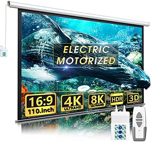 110" Motorized Projector Screen - Indoor and Outdoor Movies Screen 110 inch Electric 16:9 Projector Screen W/Remote Control by Aoxun