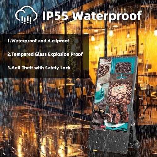43 Inch Outdoor Digital Signage A-Frame Displays, Rechargeable Digital LCD Kiosks, Moveable Commercial Totem, IP65 Waterproof, Auto Adjustment 2000nits High Brightness Screen, High Capacity Battery for Restaurant/Bar/Food Truck/Store - Image 3