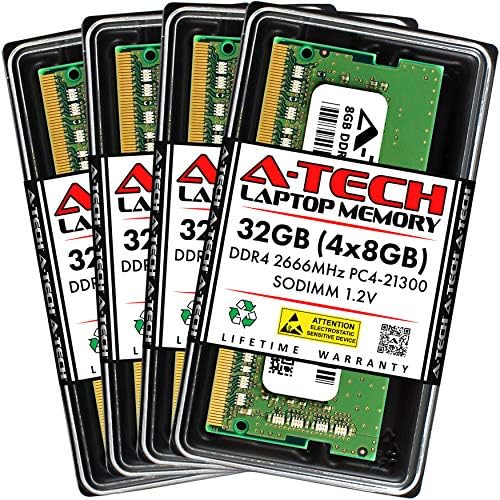 A-Tech DDR4 RAM 32GB Kit (4x8GB) 2666MHz PC4-21300 SODIMM Laptop Memory by A-TechComponents