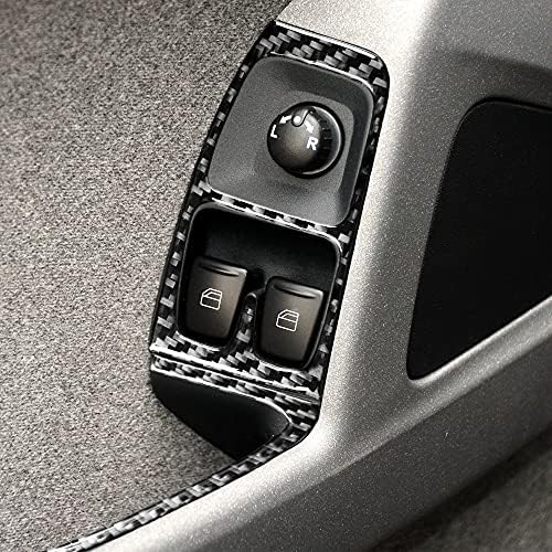 Real Black Carbon Fiber Car Window Lift Switch Panel with Rearview Mirror Button Trim Sticker Compatible with Benz Smart Fortwo 2011 2012 2013 2014 2015 Auto Interior Accessories 4pcs-Type A - Image 2