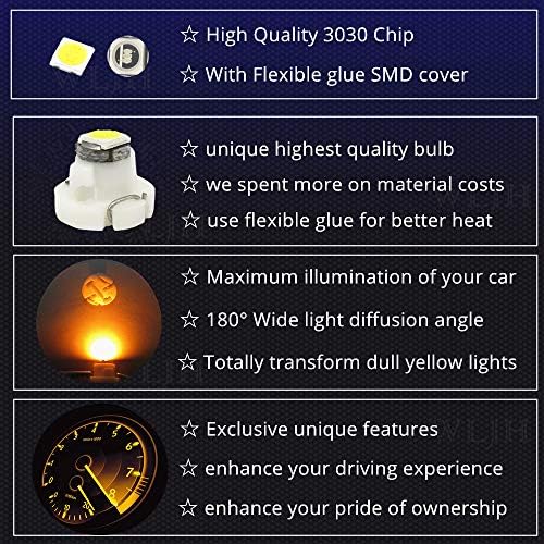 WLJH 10x Yellow T3 Neo Wedge Led 3030 SMD Chip 8mm Base Car Instrument Cluster Light Dashboard Gauge Bulb HVAC AC Heater Climate Control Lamps Switch Ignition Indication Bulb Replacement - Image 3