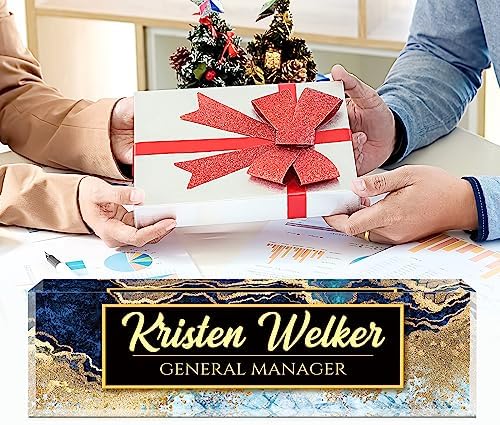 Name Plate for Desk, Desk Name Plate Personalized, Office Decor for Women Men, Acrylic Desktop Accessories, Office Appreciation Gifts for Boss Social Workers Nurse Teacher Employee (Blue/Gold) - Image 5