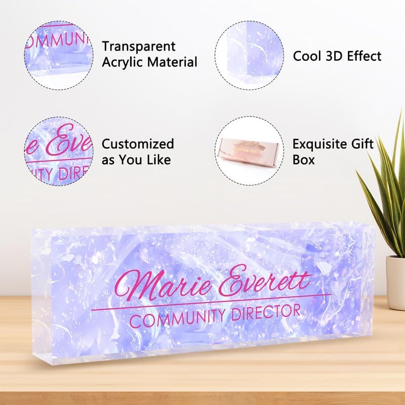 Desk Name Plate Personalized Name Plate for Desk, Office Desk Decor, 3D Style Personalized Plaque Name Plates for Desks Custom Appreciation Gifts for Boss Lady Employee Coworkers (Amethyst) - Image 3