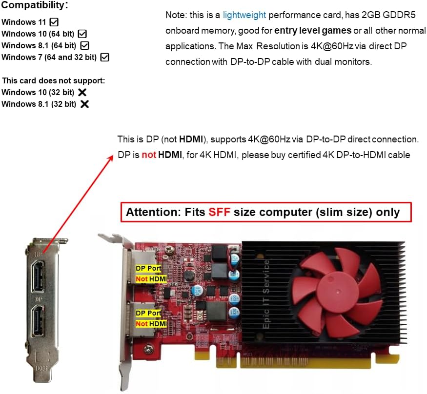 AMD Radeon R7 430 2GB GDDR5, PCI-E 3.0 x 8, Dual DP (Supports 4K), fits SFF Size Computer, Light Performance Card, Compatible with HP 5JW82AA, L39871-001 - Image 2