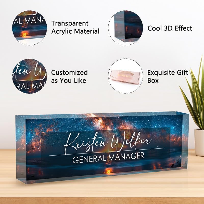 Desk Name Plate Personalized Name Plate for Desk, Office Desk Decor, 3D Style Personalized Plaque Name Plates for Desks Custom Appreciation Gifts for Boss Lady Employee Coworkers (Vast Celestial) - Image 3